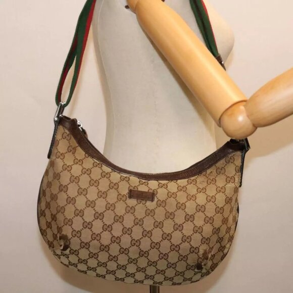 GUCCI GG Canvas Web Sherry Line Shoulder Bag Beige Red Green - Picture 1 of 16